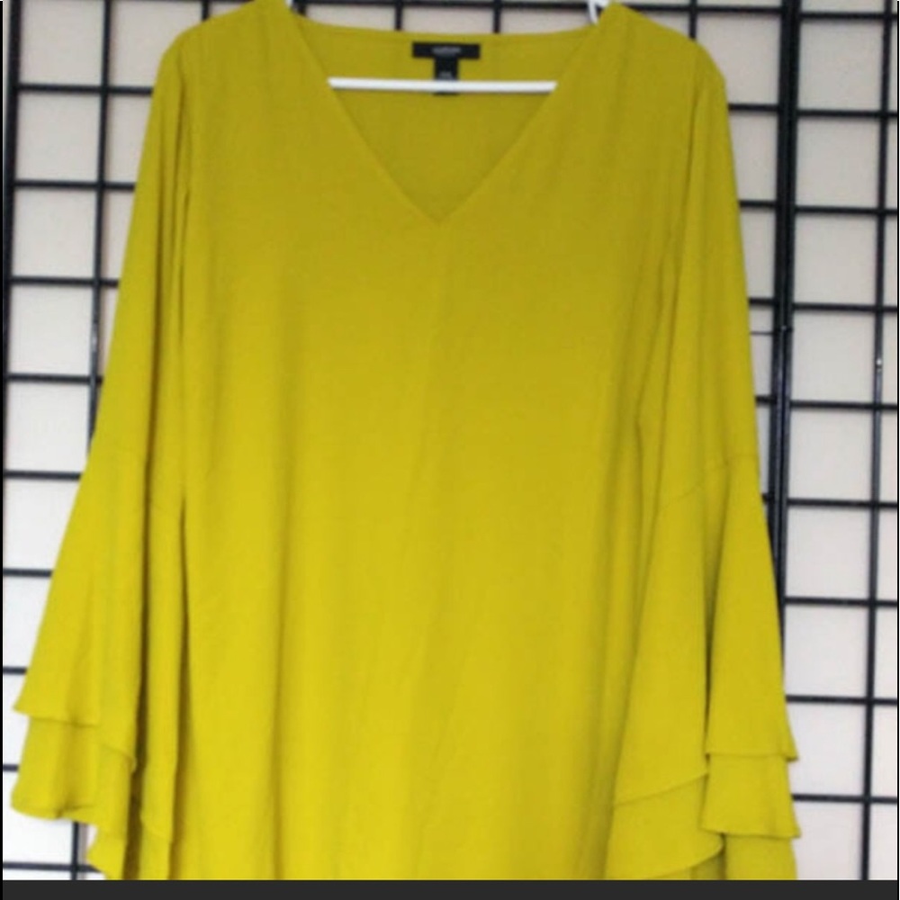 Alfani Blouse Chartreuse V-neck Circle Sleeves